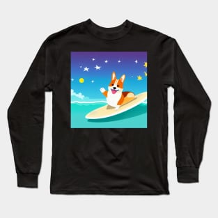 Surfing Corgi Dog Long Sleeve T-Shirt